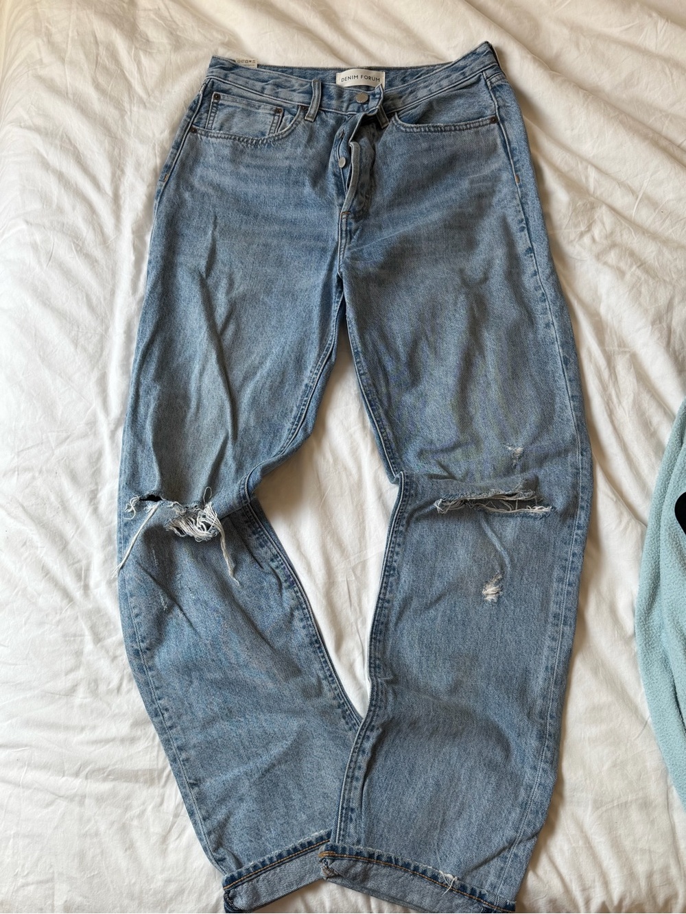 Denim Forum High-Rise Light Blue Distressed Women's Jeans